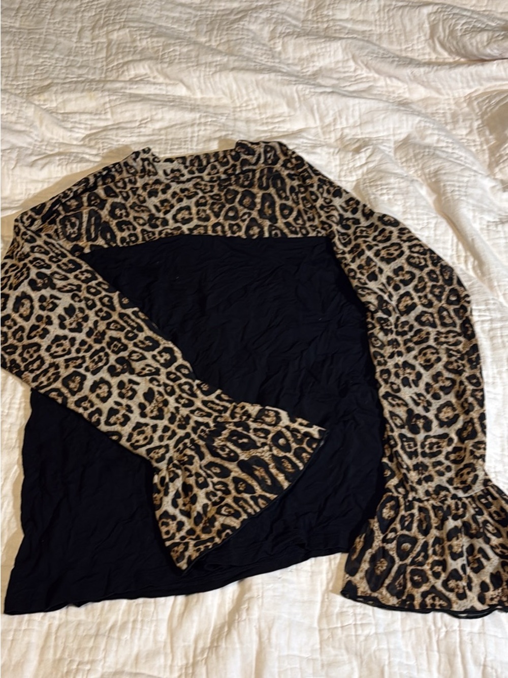 Leopard Sleeve Black Women's Top